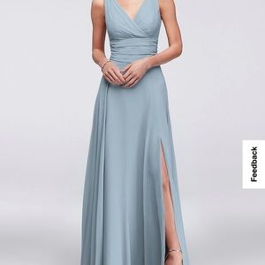 Long Chiffon Surplice Tank Tall Bridesmaid Dress - Dusty Blue sz. 12
